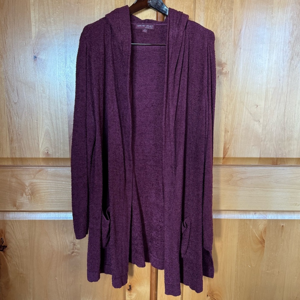 Barefoot Dreams Cozy Chic Lite Hooded Open Front Cardigan. Size 1X, Raspberry